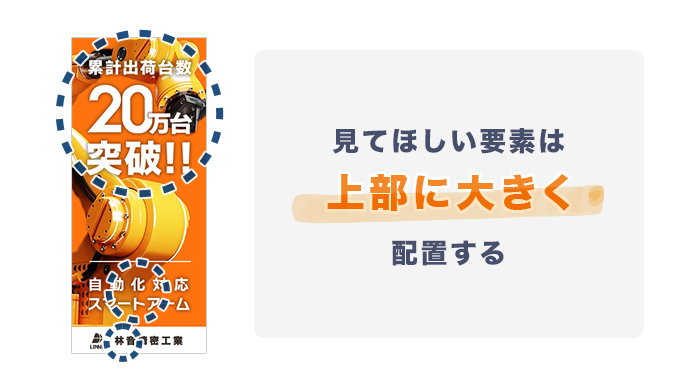 見てほしい要素は上部に大きく配置する