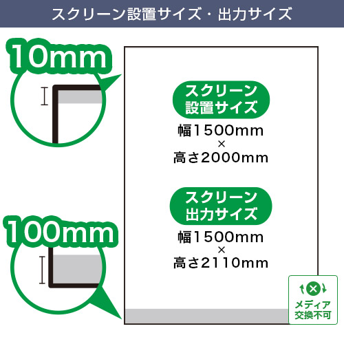 ホエールロールスクリーンバナー (1500mm幅) スクリーン設置サイズ・出力サイズ