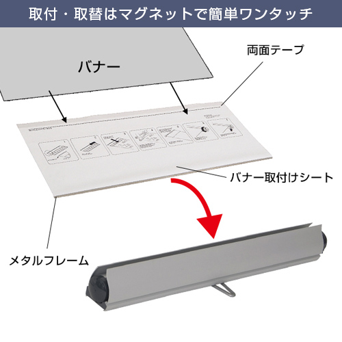 ロイヤルロールスクリーンバナー (850mm幅) 取付・取替はマグネットで簡単ワンタッチ