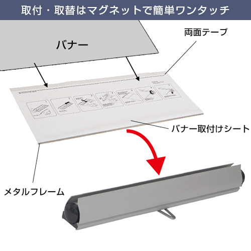 ロイヤルロールスクリーンバナー (1500mm幅) 取付・取替はマグネットで簡単ワンタッチ