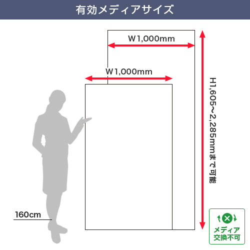 ロールアップコンパクト (1000mm幅) 有効メディアサイズ