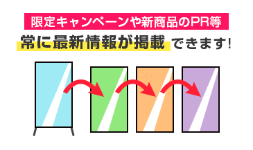 限定キャンペーンや新商品のPR等常に最新情報が掲載できます！