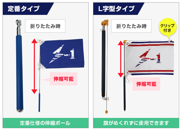 定番タイプ・旗がめくれずに使用できるL字型タイプ