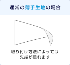 通常の薄手生地の場合取り付け方法によっては先端が垂れます